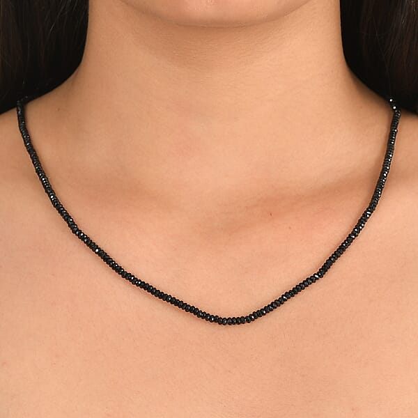 D'Joy Thai Black Spinel 45.00 Ctw Beaded Necklace In Rhodium Over Sterling Silver 20 Inches (Del. In 10-12 Days)
