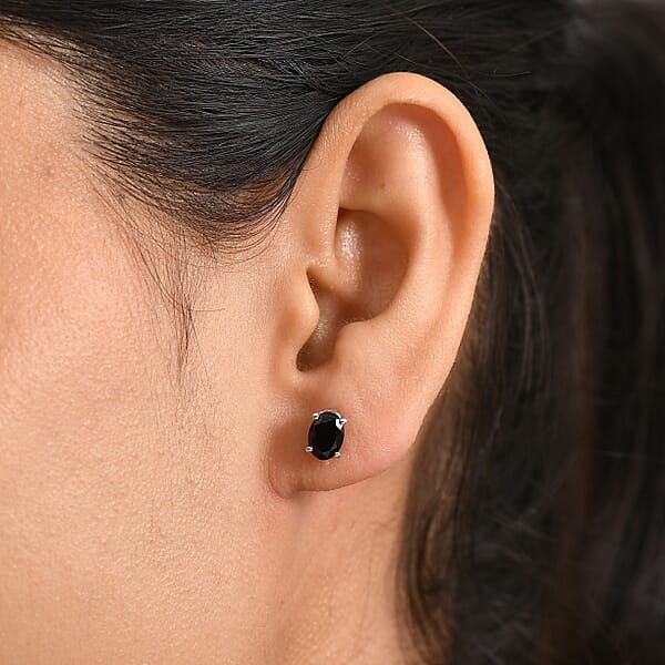 D'Joy Thai Black Spinel 7.65 Ctw Set Of 3 Solitaire Stud Earrings In Rhodium Over Sterling Silver (Del. In 7-10 Days)