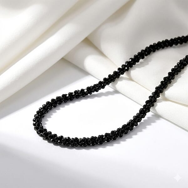 D'Joy Thai Black Spinel 78.00 Ctw Twisted Three Row Beaded Necklace In Rhodium Over Sterling Silver 20 Inches (Del. In 10-12 Days)