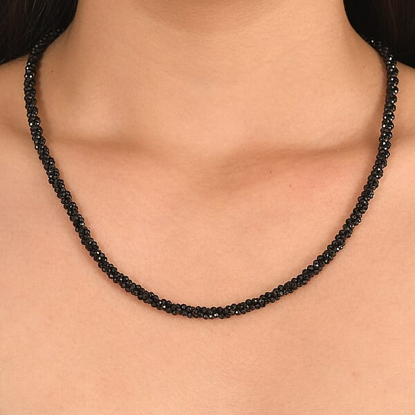 D'Joy Thai Black Spinel 78.00 Ctw Twisted Three Row Beaded Necklace In Rhodium Over Sterling Silver 20 Inches (Del. In 10-12 Days)