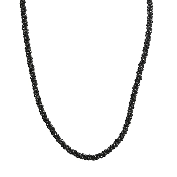 D'Joy Thai Black Spinel 78.00 Ctw Twisted Three Row Beaded Necklace In Rhodium Over Sterling Silver 20 Inches (Del. In 10-12 Days)