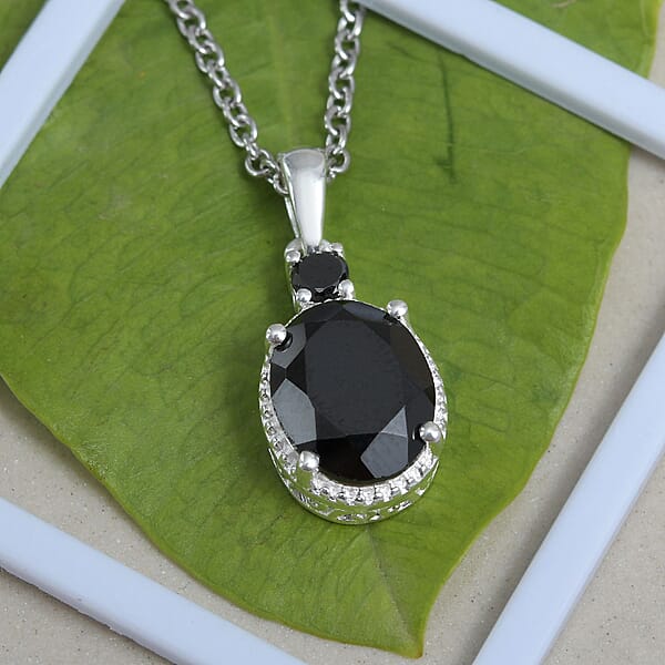 D'Joy Thai Black Spinel And Simulated Black Diamond 3.50 Ctw Magnetic Clasp Pendant In Sterling Silver With Stainless Steel Necklace 20 Inches