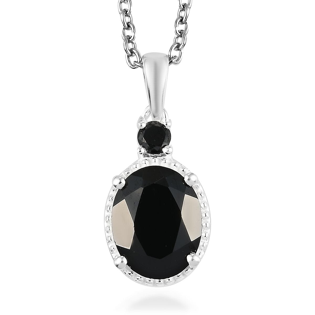 D'Joy Thai Black Spinel and Simulated Black Diamond 3.50 ctw Magnetic Clasp Pendant in Sterling Silver with Stainless Steel Necklace 20 Inches
