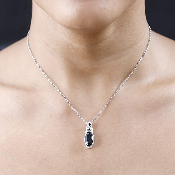 D'Joy Thai Black Spinel Magnetic Clasp Pendant In Sterling Silver And Stainless Steel Necklace 20 Inches 4.85 Ctw