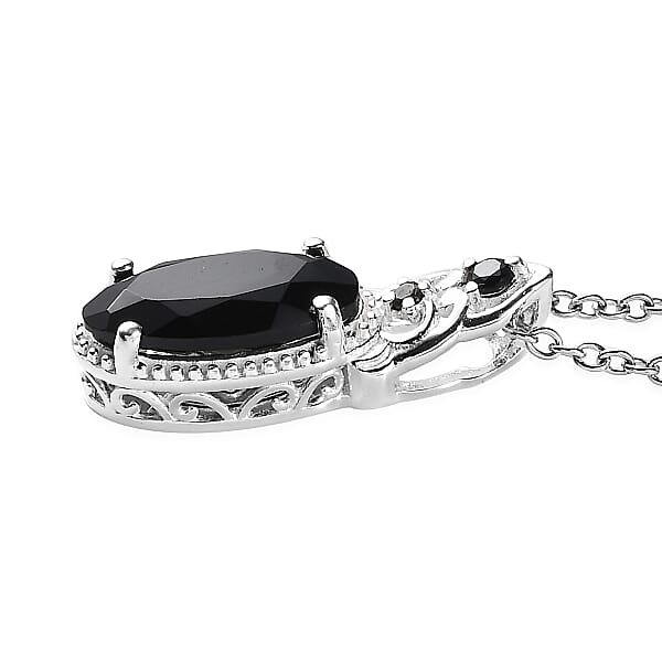 D'Joy Thai Black Spinel Magnetic Clasp Pendant In Sterling Silver And Stainless Steel Necklace 20 Inches 4.85 Ctw