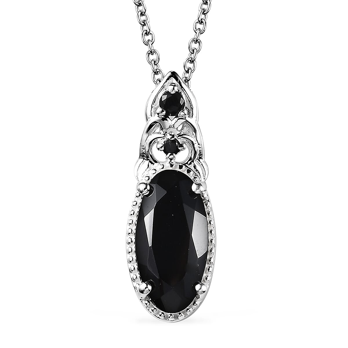 D'Joy Thai Black Spinel Magnetic Clasp Pendant in Sterling Silver and Stainless Steel Necklace 20 Inches 4.85 ctw