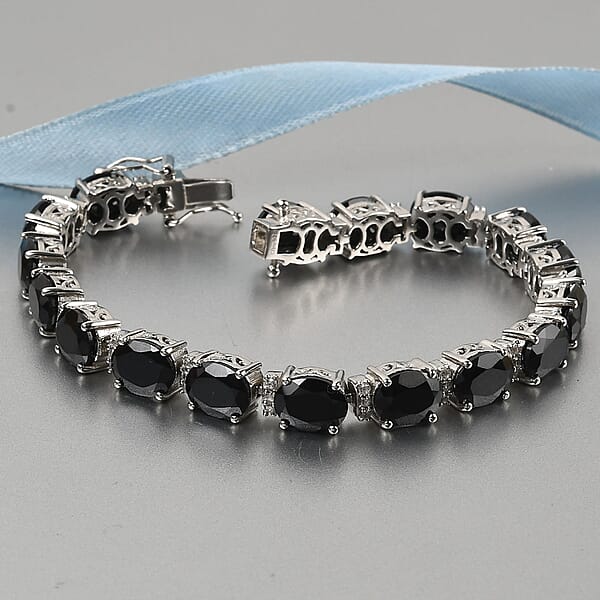 D'Joy Thai Black Spinel White Zircon Bracelet In Platinum Over Sterling Silver 40.50 Ctw (7.25 Inches)