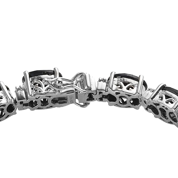 D'Joy Thai Black Spinel White Zircon Bracelet In Platinum Over Sterling Silver 40.50 Ctw (7.25 Inches)