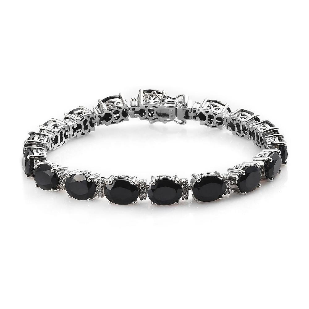 D'Joy Thai Black Spinel White Zircon Bracelet in Platinum Over Sterling Silver 40.50 ctw (7.25 Inches)