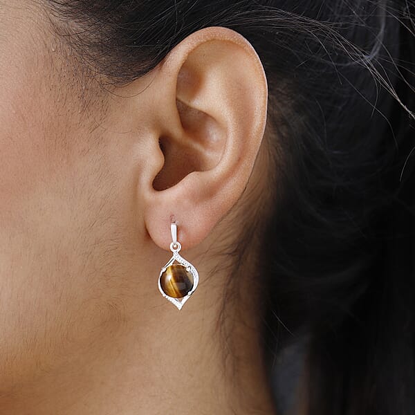 D'Joy Tiger's Eye 9.00 Ctw Drop Earrings In Sterling Silver