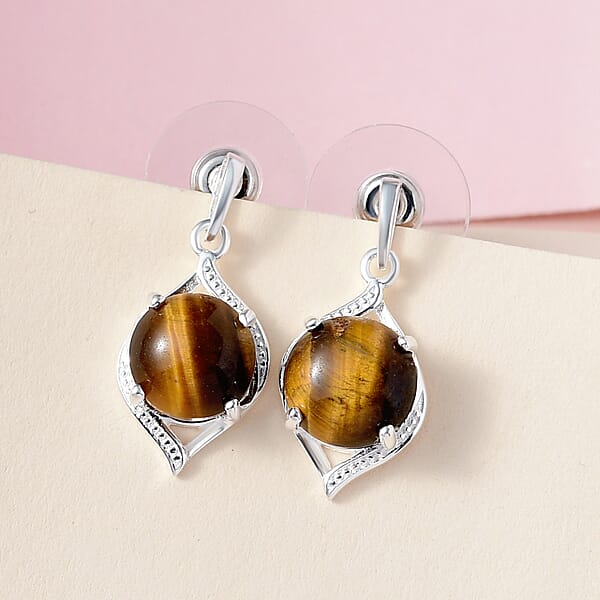 D'Joy Tiger's Eye 9.00 Ctw Drop Earrings In Sterling Silver