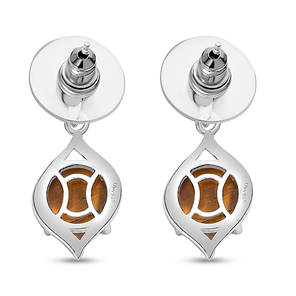 D'Joy Tiger's Eye 9.00 Ctw Drop Earrings In Sterling Silver