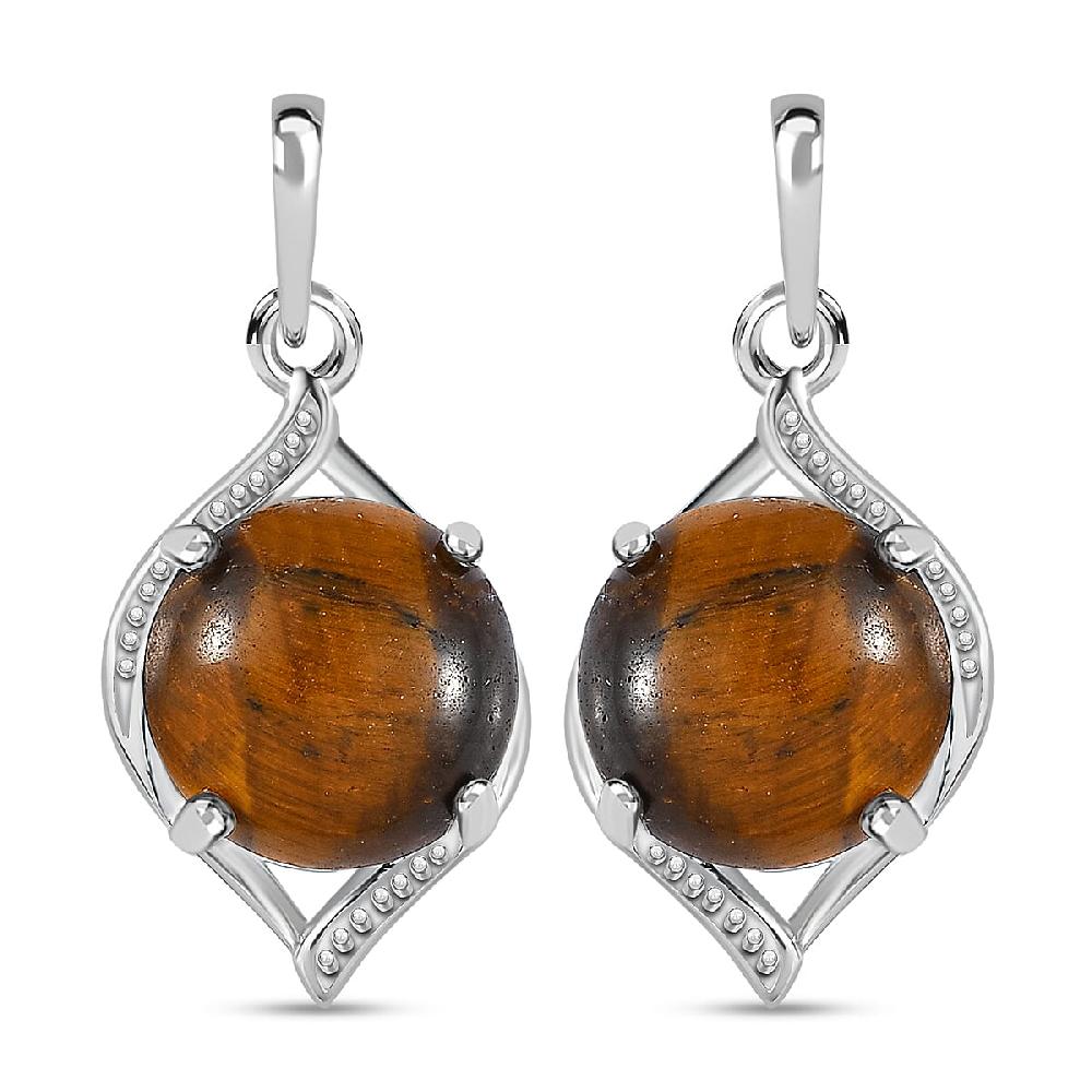 D'Joy Tiger's Eye 9.00 ctw Drop Earrings in Sterling Silver