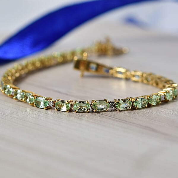 D'Joy Tsavorite Garnet And Lab Grown Diamond I1 7.00 Ctw Bracelet In 18K Vermeil Yellow Gold Over Sterling Silver (7.25 In)
