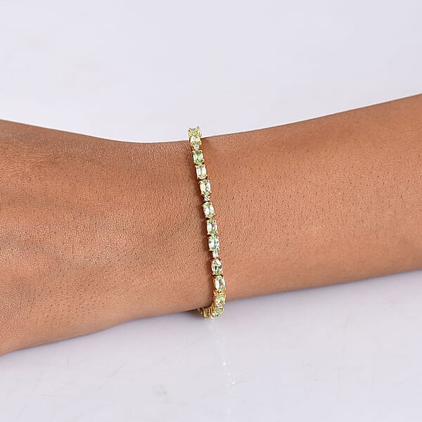 D'Joy Tsavorite Garnet And Lab Grown Diamond I1 7.00 Ctw Bracelet In 18K Vermeil Yellow Gold Over Sterling Silver (7.25 In)