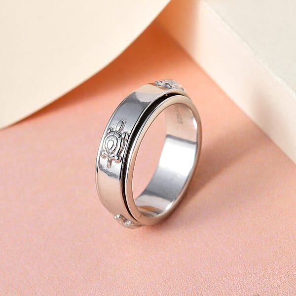 D'Joy Turtle Band Spinner Ring In Sterling Silver 5 Grams