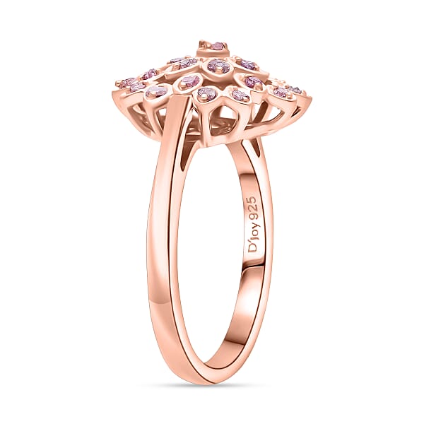 D'Joy Uncut Natural Pink Diamond 0.20 Ctw Floral Ring In 18K Vermeil Rose Gold Over Sterling Silver