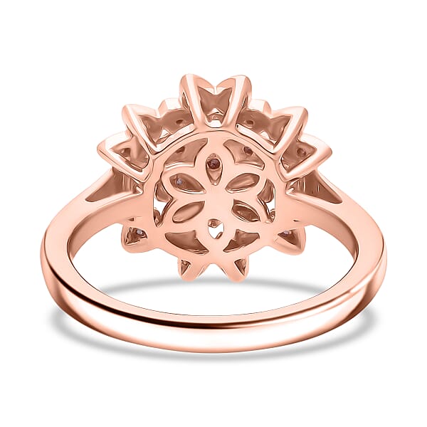 D'Joy Uncut Natural Pink Diamond 0.20 Ctw Floral Ring In 18K Vermeil Rose Gold Over Sterling Silver