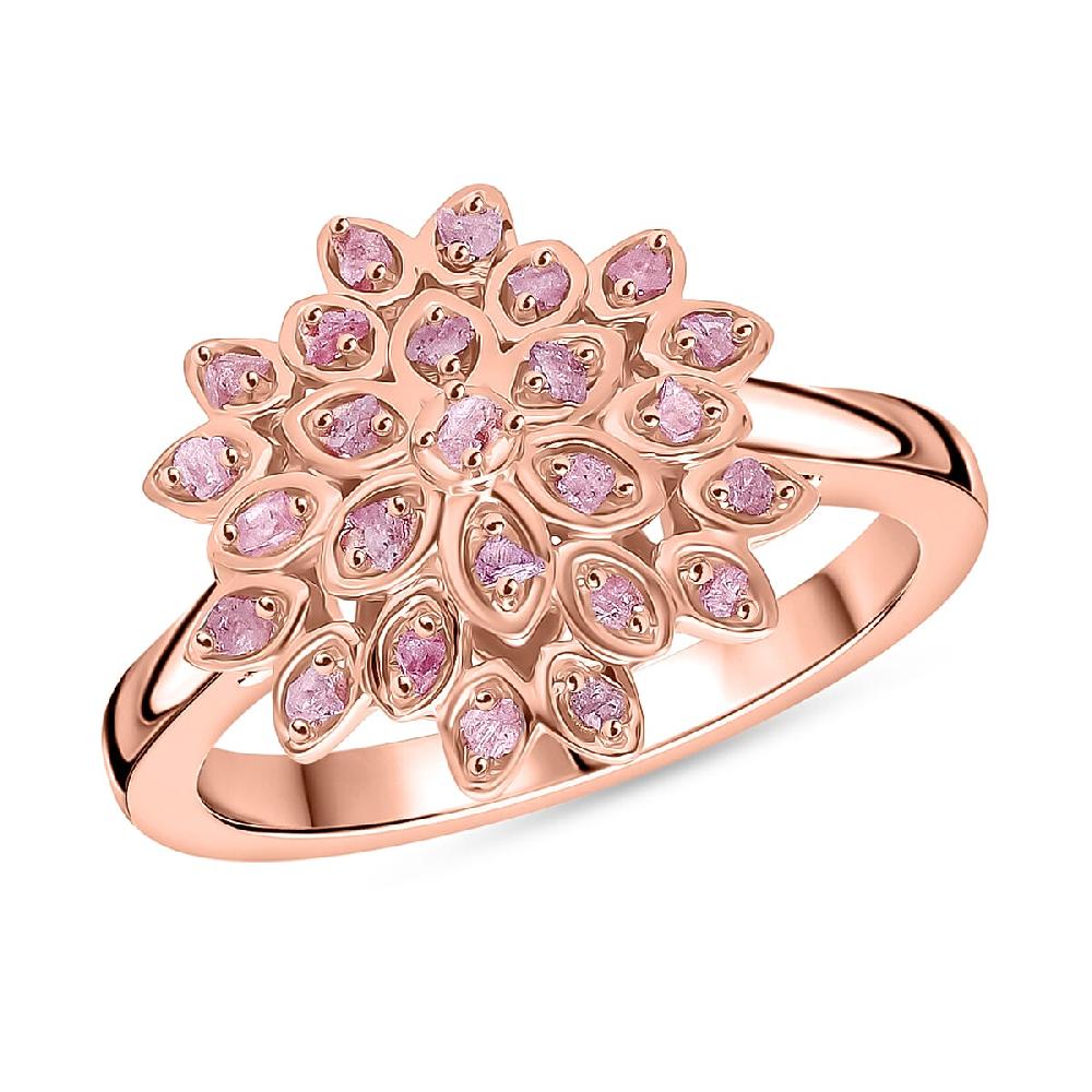 D'Joy Uncut Natural Pink Diamond 0.20 ctw Floral Ring in 18K Vermeil Rose Gold Over Sterling Silver