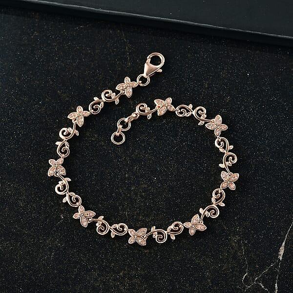 D'Joy Uncut Natural Pink Diamond 0.25 Ctw Butterfly Bracelet In 18K Vermeil Rose Gold Over Sterling Silver (7.25 In)