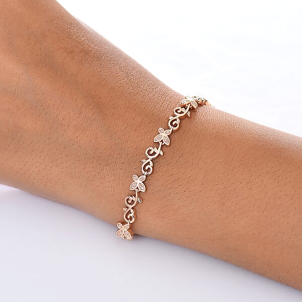 D'Joy Uncut Natural Pink Diamond 0.25 Ctw Butterfly Bracelet In 18K Vermeil Rose Gold Over Sterling Silver (7.25 In)