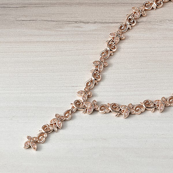 D'Joy Uncut Natural Pink Diamond 0.55 Ctw Butterfly Necklace In 18K Vermeil Rose Gold Over Sterling Silver 18-20 Inches