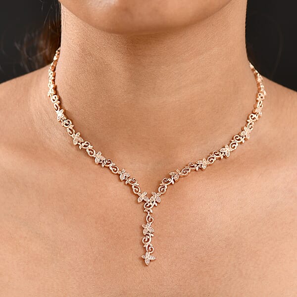 D'Joy Uncut Natural Pink Diamond 0.55 Ctw Butterfly Necklace In 18K Vermeil Rose Gold Over Sterling Silver 18-20 Inches