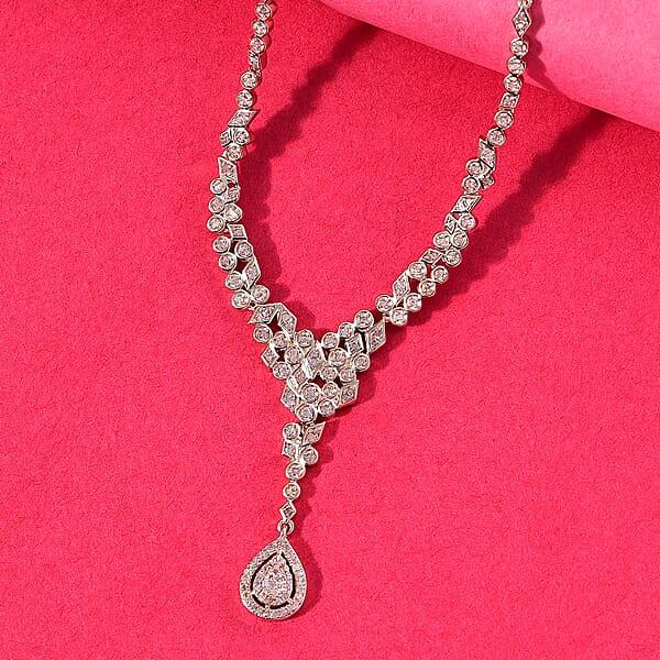 D'Joy Uncut Natural Pink Diamond 1.00 Ctw Drop Necklace In 18K Vermeil Rose Gold Over Sterling Silver 20 Inches