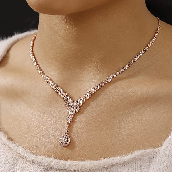 D'Joy Uncut Natural Pink Diamond 1.00 Ctw Drop Necklace In 18K Vermeil Rose Gold Over Sterling Silver 20 Inches