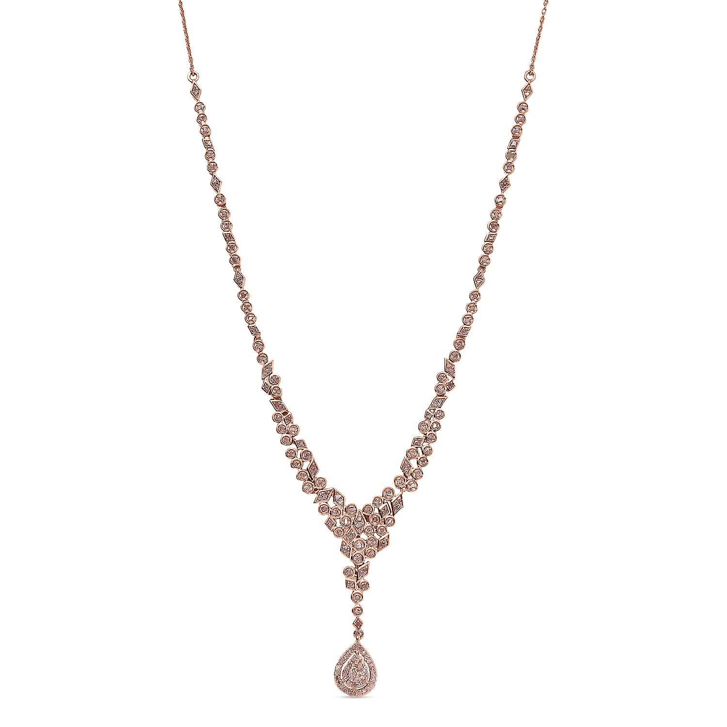 D'Joy Uncut Natural Pink Diamond 1.00 ctw Drop Necklace in 18K Vermeil Rose Gold Over Sterling Silver 20 Inches