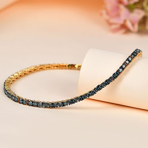 D'Joy Venice Blue Diamond I2-I3 Tennis Bracelet In Vermeil Yellow Gold Over Sterling Silver (7.25 In) 3.00 Ctw