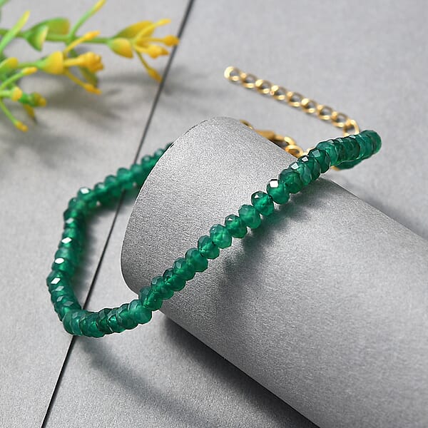 D'Joy Verde Onyx 20.00 Ctw Beaded Bracelet In 18K Vermeil Yellow Gold Over Sterling Silver (7.25 In)