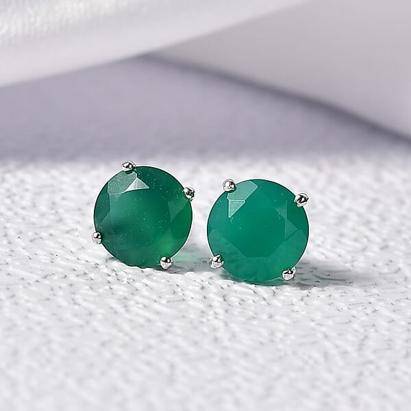 D'Joy Verde Onyx 3.60 Ctw Solitaire Stud Earrings In Rhodium Over Sterling Silver