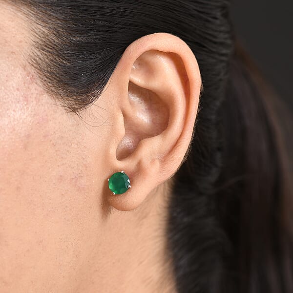 D'Joy Verde Onyx 3.60 Ctw Solitaire Stud Earrings In Rhodium Over Sterling Silver