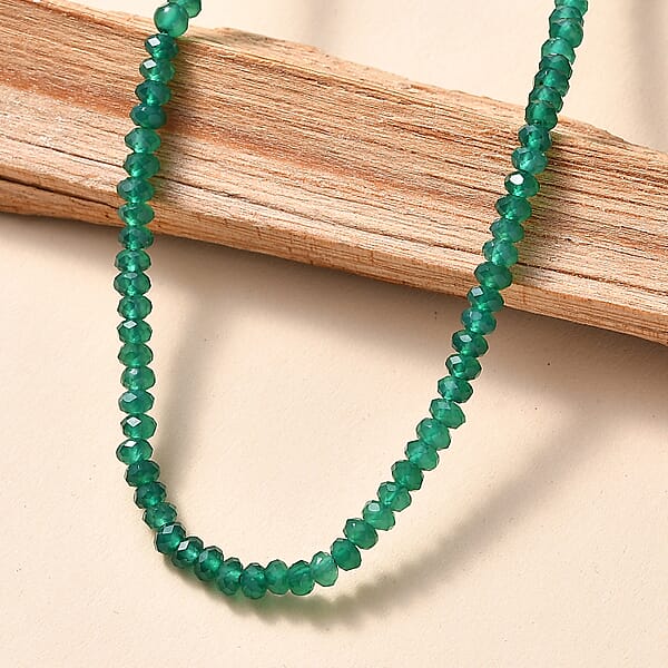D'Joy Verde Onyx Beaded Necklace In 18K Vermeil YG Over Sterling Silver 50.00 Ctw (18-20 Inches)