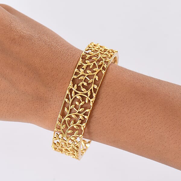 D'Joy Vine And Leaf Cuff Bracelet In 18K Vermeil Yellow Gold Over Sterling Silver (7.25 In) 34.50 Grams