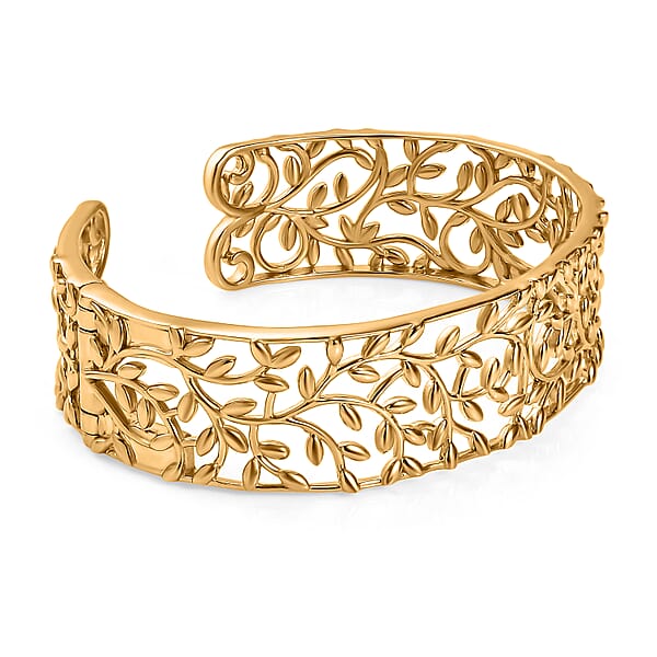D'Joy Vine And Leaf Cuff Bracelet In 18K Vermeil Yellow Gold Over Sterling Silver (7.25 In) 34.50 Grams