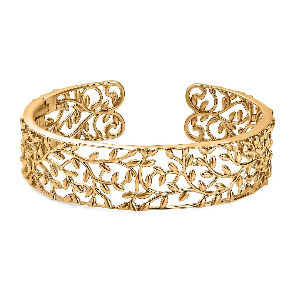 D'Joy Vine and Leaf Cuff Bracelet in 18K Vermeil Yellow Gold Over Sterling Silver (7.25 In) 34.50 Grams