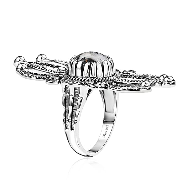 D'Joy White Buffalo Artisan Crafted Ring In Black Oxidised Sterling Silver 4.15 Ctw