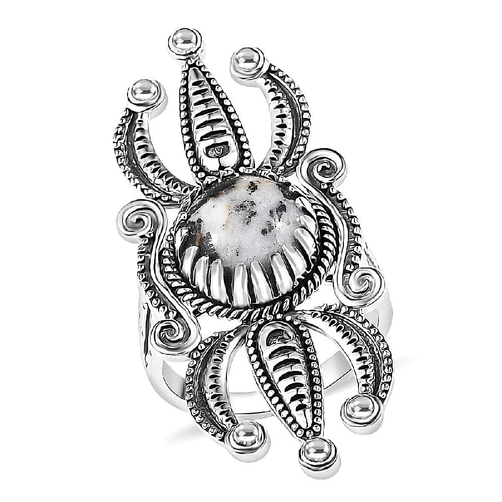D'Joy White Buffalo Artisan Crafted Ring in Black Oxidised Sterling Silver 4.15 ctw
