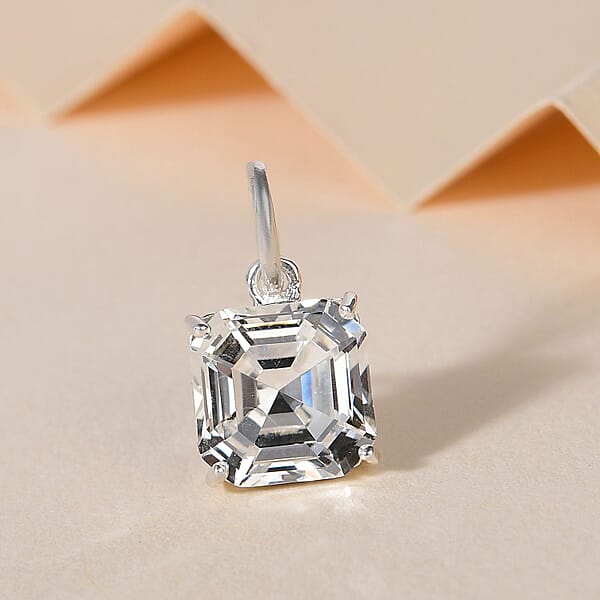 D'Joy White Crystal Solitaire Pendant Without Chain In Sterling Silver