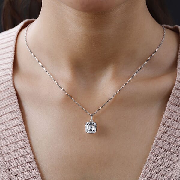 D'Joy White Crystal Solitaire Pendant Without Chain In Sterling Silver