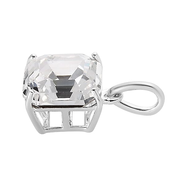 D'Joy White Crystal Solitaire Pendant Without Chain In Sterling Silver