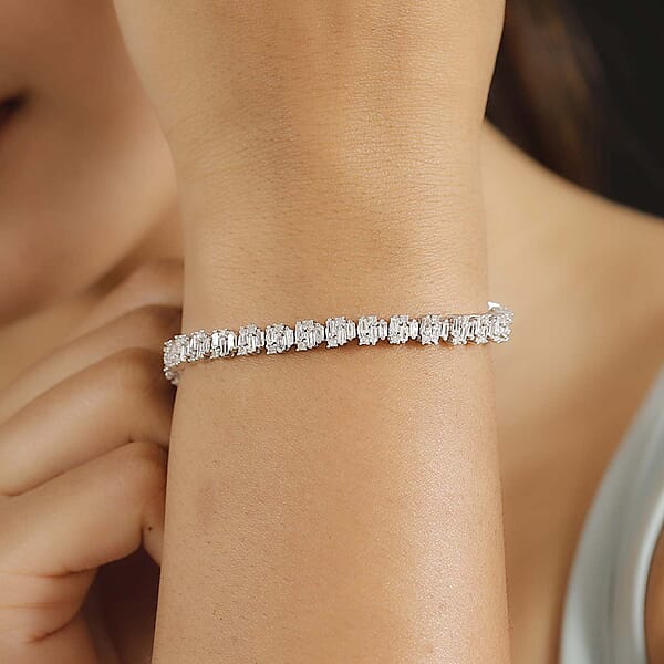 D'Joy White Diamond 4.00 Ctw Art Deco Bracelet In Rhodium Over Sterling Silver (7.25 In)