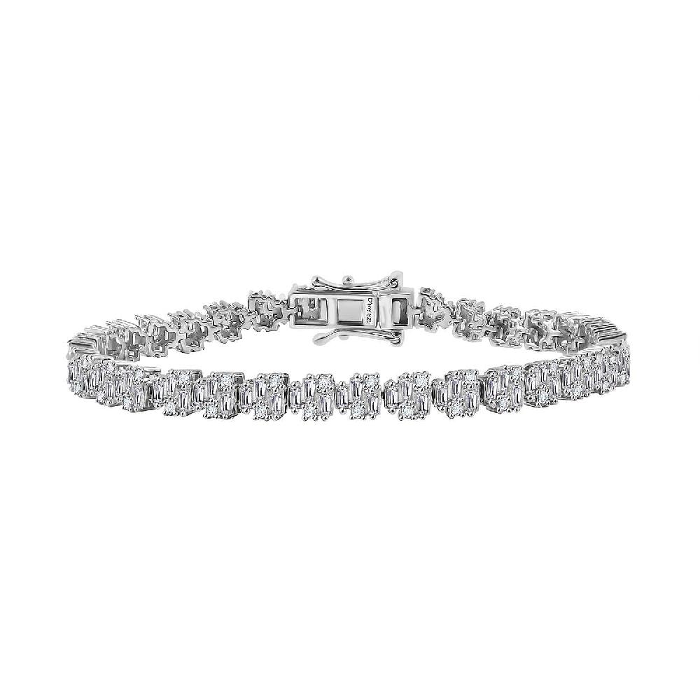 D'Joy White Diamond 4.00 ctw Art Deco Bracelet in Rhodium Over Sterling Silver (7.25 In)