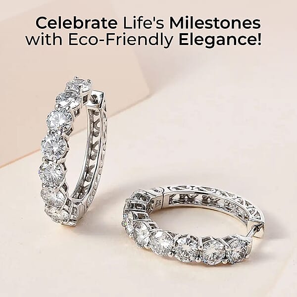 D'Joy White Moissanite 7.60 Ctw Classic Hoop Earrings In Rhodium Over Sterling Silver