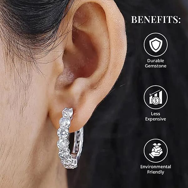 D'Joy White Moissanite 7.60 Ctw Classic Hoop Earrings In Rhodium Over Sterling Silver