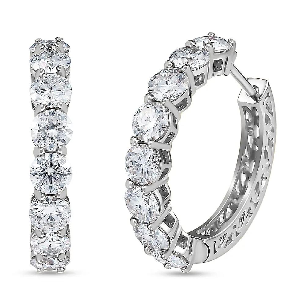 D'Joy White Moissanite 7.60 ctw Classic Hoop Earrings in Rhodium Over Sterling Silver