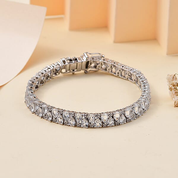 D'Joy White Topaz 15.00 Ctw Bracelet In Rhodium Over Sterling Silver (8.00 In)