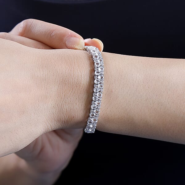 D'Joy White Topaz 15.00 Ctw Bracelet In Rhodium Over Sterling Silver (8.00 In)